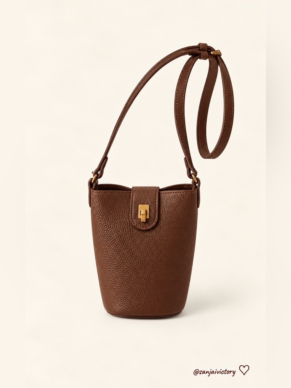 Brown Leather Crossbody Bucket Bag with Gold Hardware